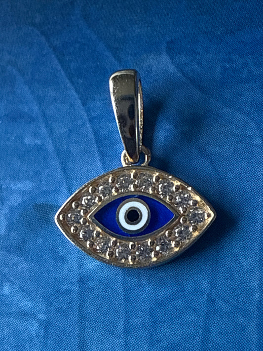 14k Gold Polished Zirconia and Enamel Evil Eye Pendant