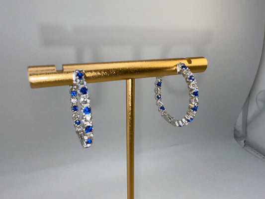 Sterling Silver 3x25mm Hoop Earrings - Created Blue & White Sapphire