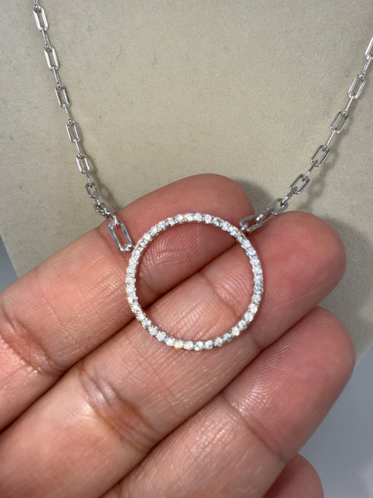 Sterling Silver Zirconia Circle of Life Paperclip Necklace