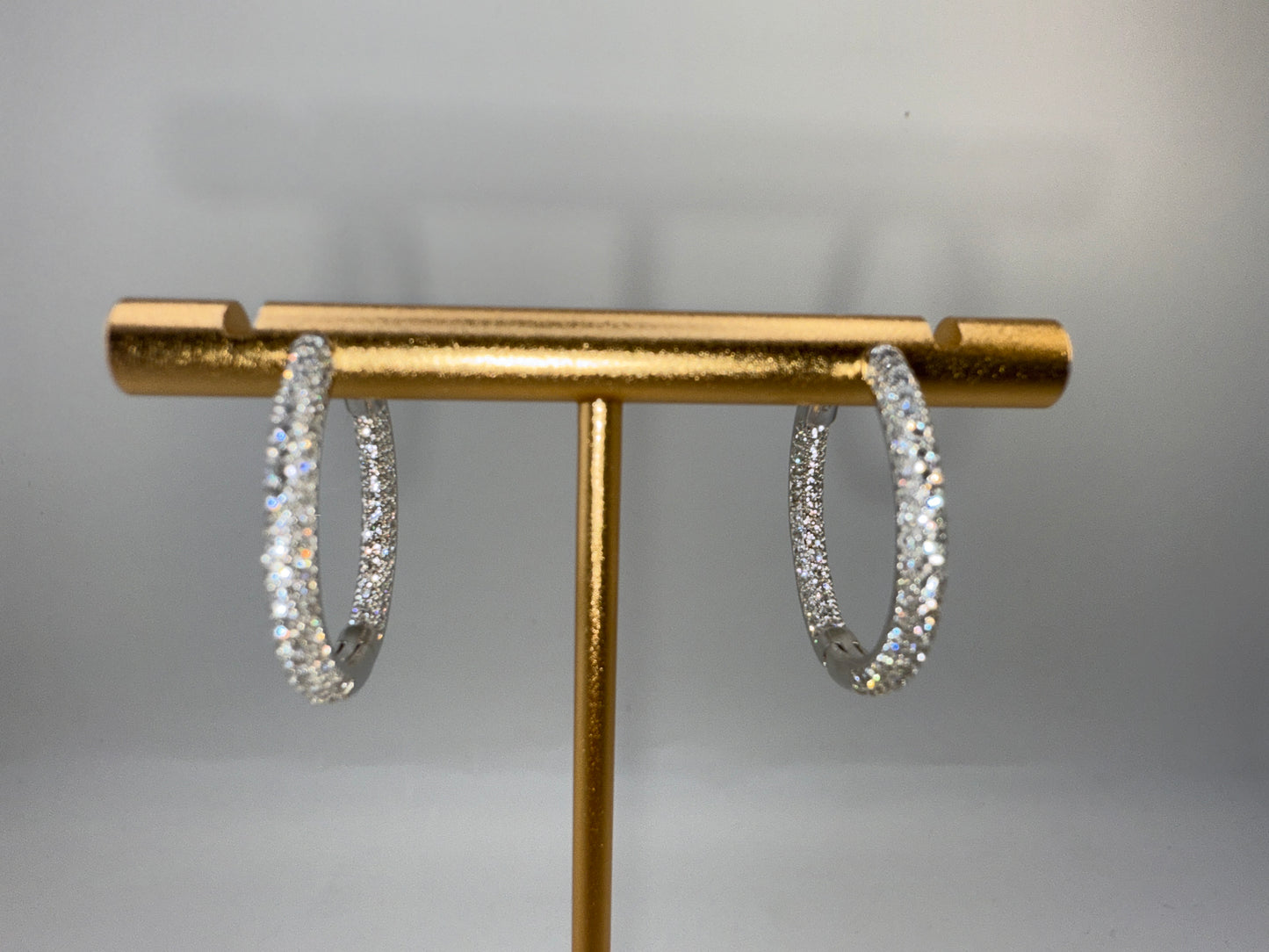 Sterling Silver 3x25mm Inside-Outside Micro Pace Zirconia Hoop Earrings