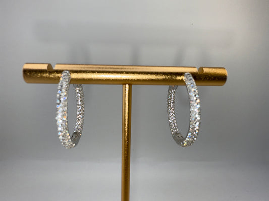 Sterling Silver 3x25mm Inside-Outside Micro Pace Zirconia Hoop Earrings
