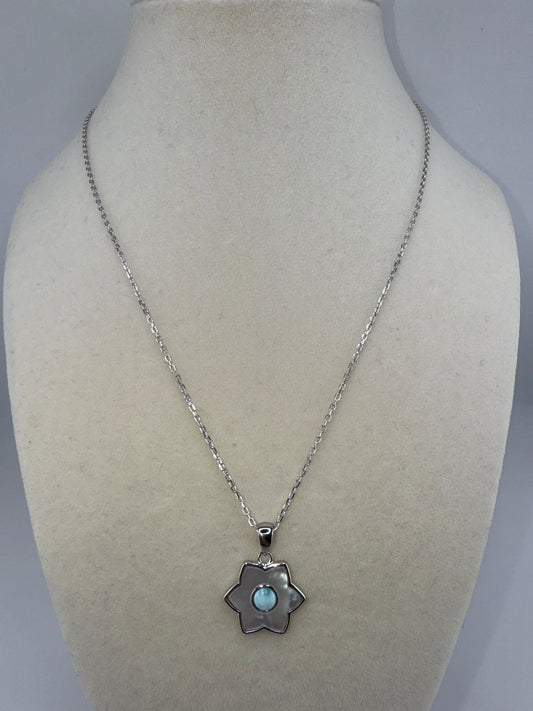 Sterling Silver Larimar & MOP Flower Necklace