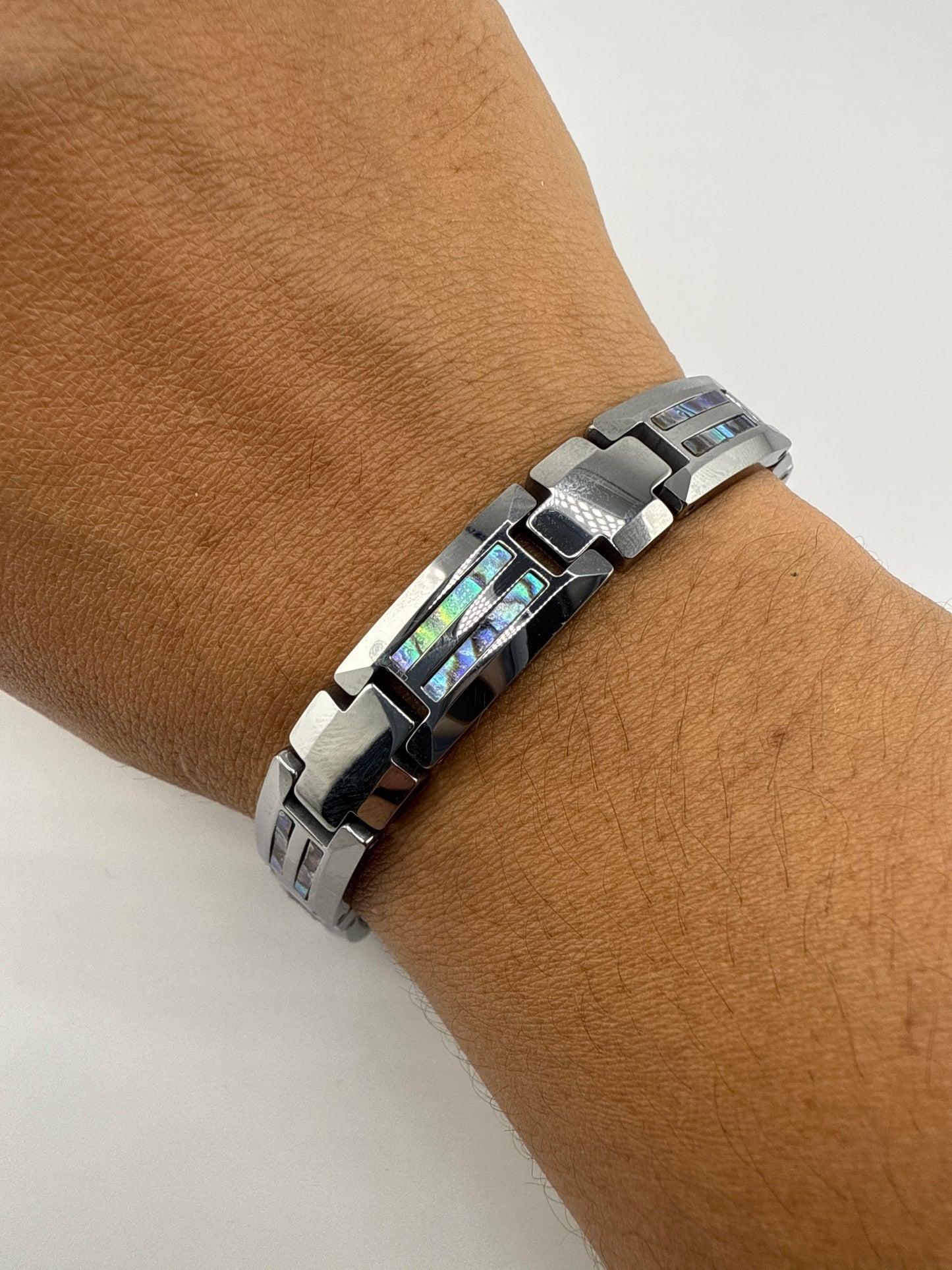 Magnetic Link Tungsten Bracelet - Genuine Abalone