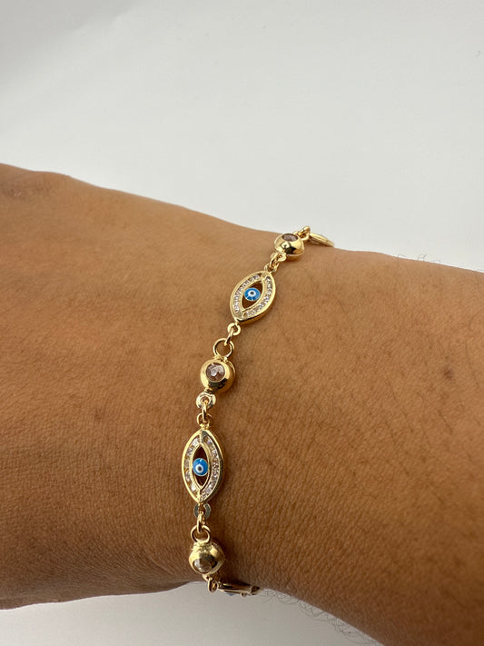 14k Gold Evil Eye Bracelet, Children’s or Anklet with Zirconia | 5 inches