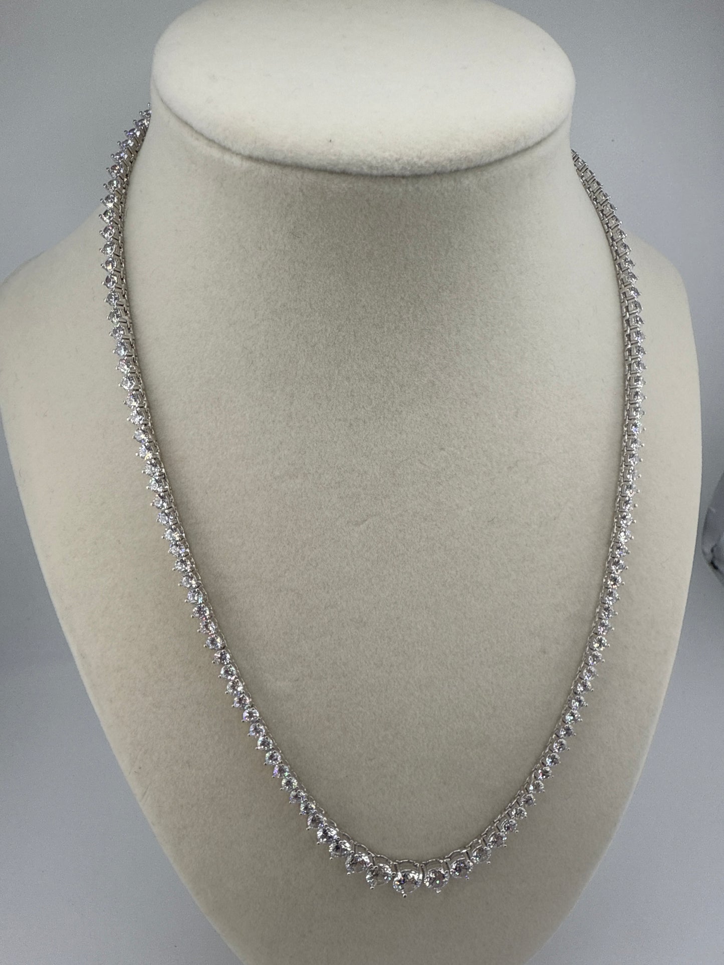 Sterling Silver, Round Zirconia, 3 Prong Tennis Graduating Necklace