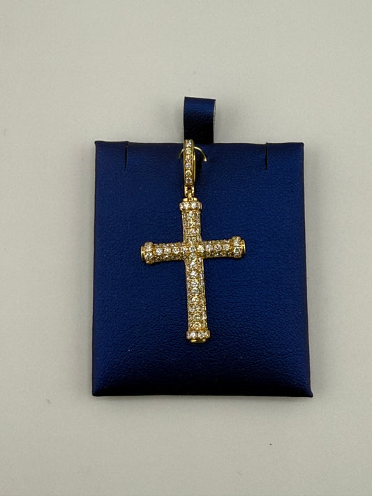 14k yellow gold diamond cross pendant | 1.25ct