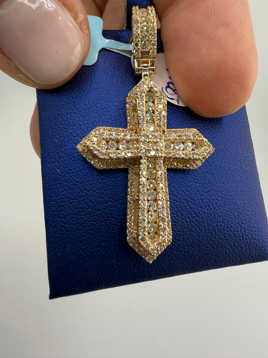 14k yellow gold diamond cross pendant | 1.77ct