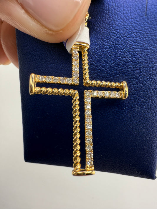 14k yellow gold diamond cross pendant | 0.40ct