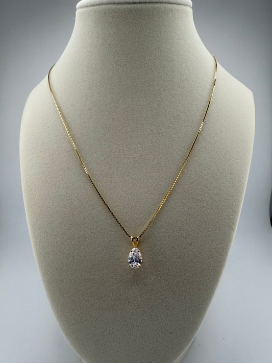 14k gold chain and zirconia teardrop pendant