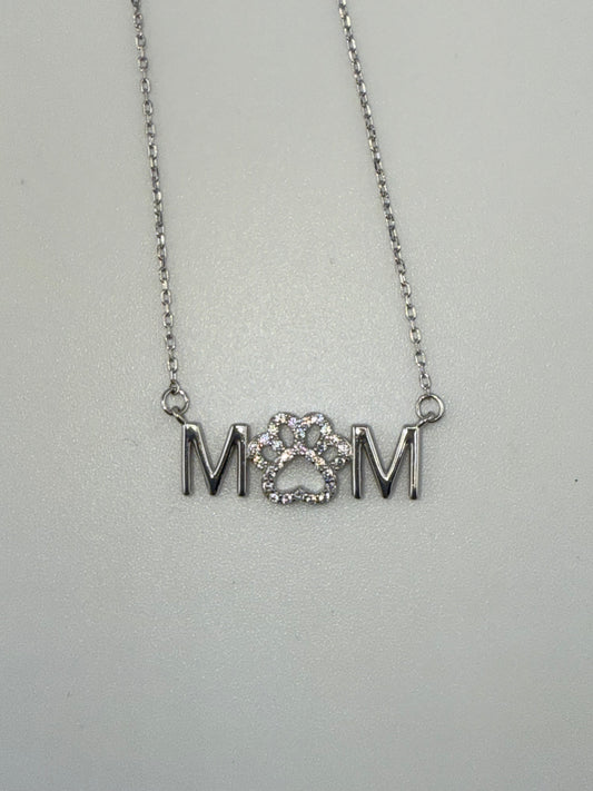 Dog mom pendant & chain matching set | Sterling silver and zirconia