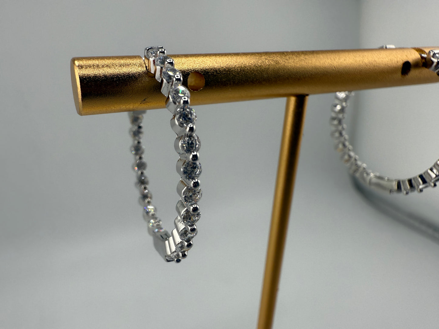 Sterling Silver Inside-Outside Round Zirconia Hoop Earrings