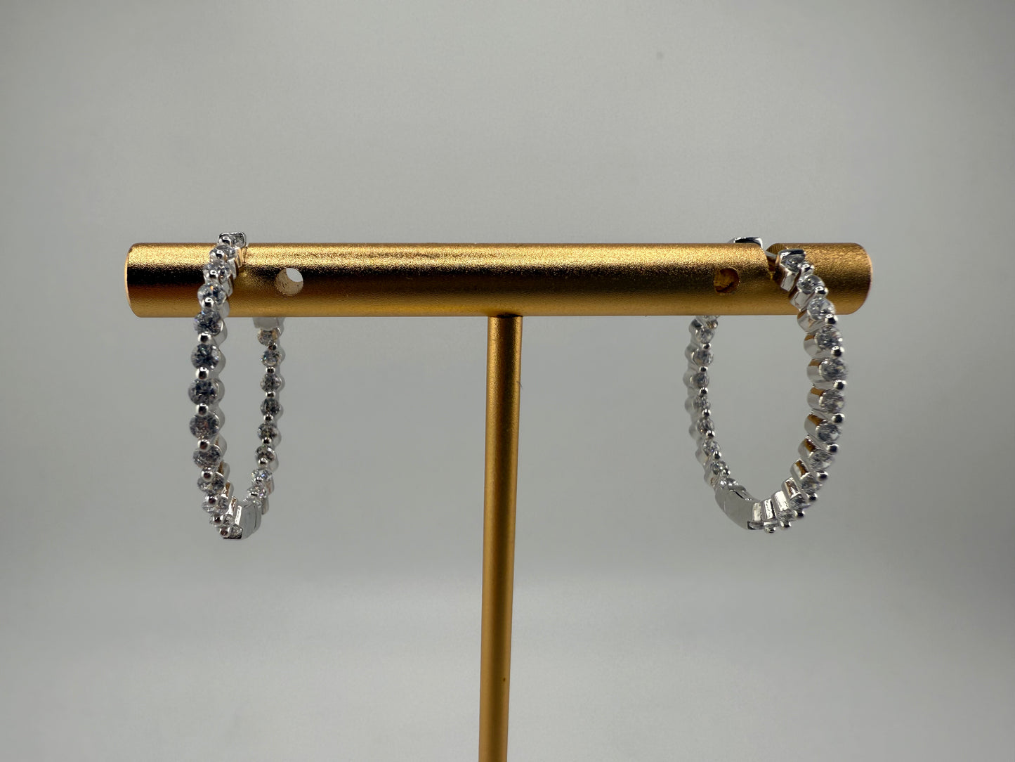 Sterling Silver Inside-Outside Round Zirconia Hoop Earrings