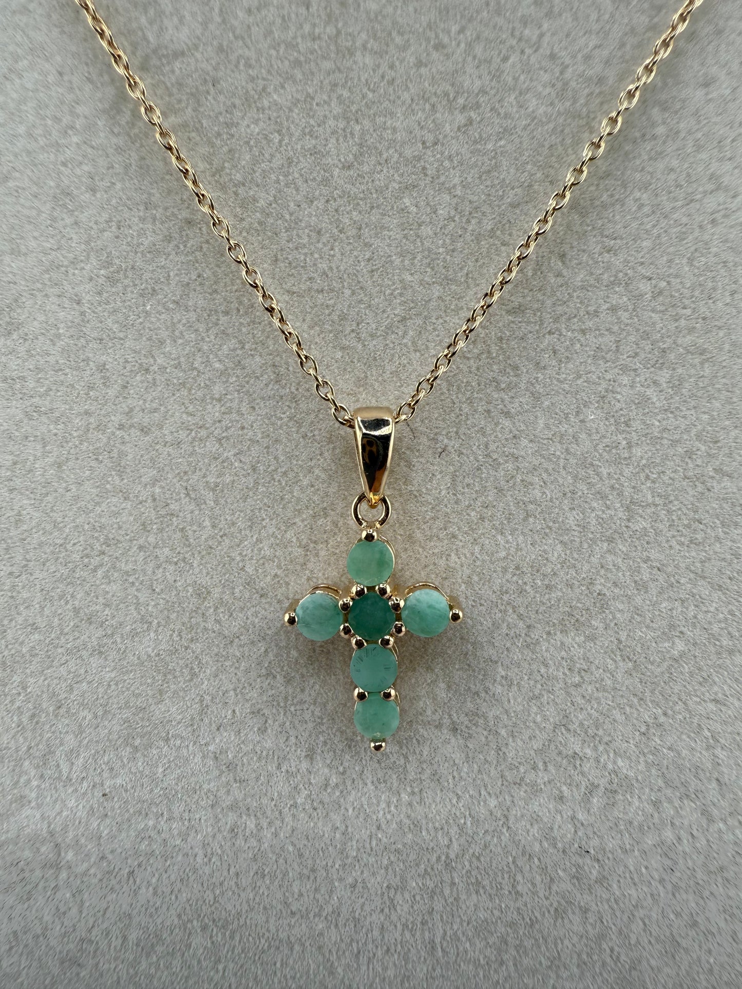 Sterling Silver Cross Necklace - Emerald - Gold Plated