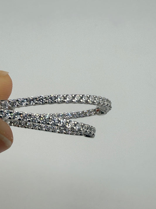 Sterling Silver Oval Hoops with Zirconia Inside-Outside design