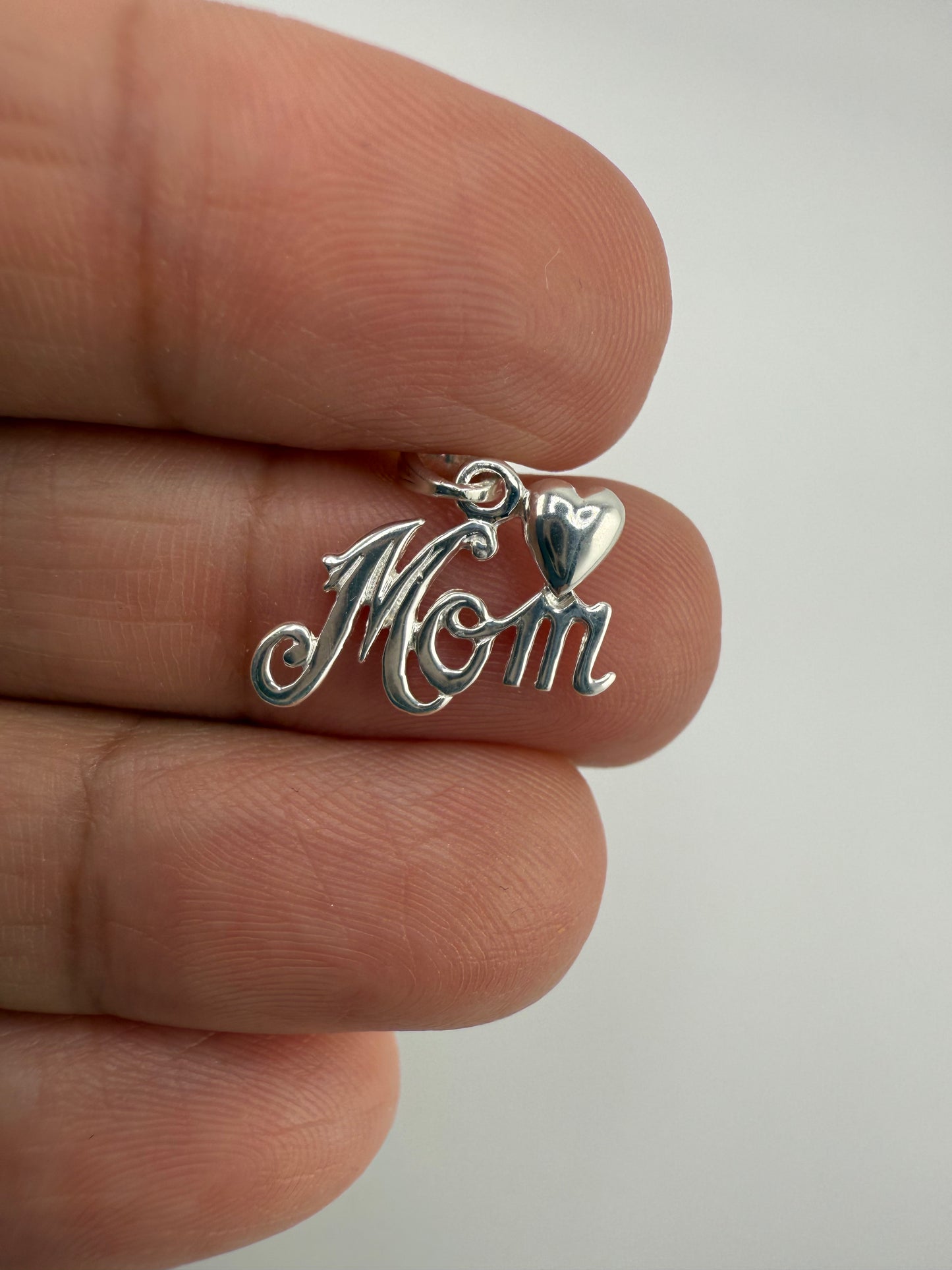 “Mom” Sterling Silver Pendant with small Heart