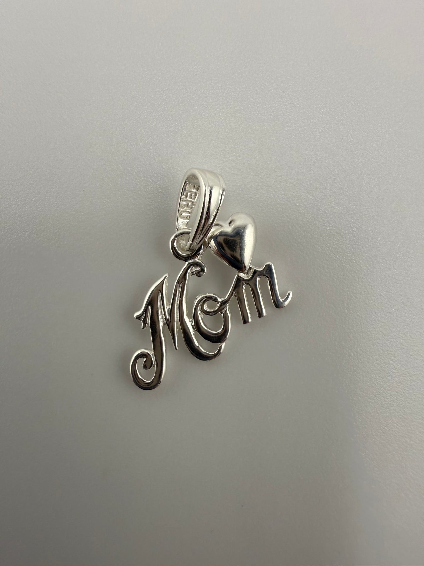 “Mom” Sterling Silver Pendant with small Heart