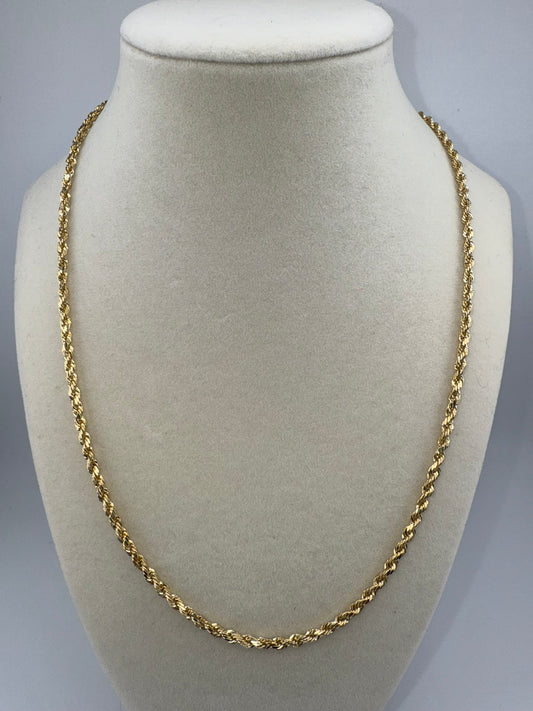 hollow rope chain | diamond cut | 14k gold | 3.00 mm width | 20 inches length