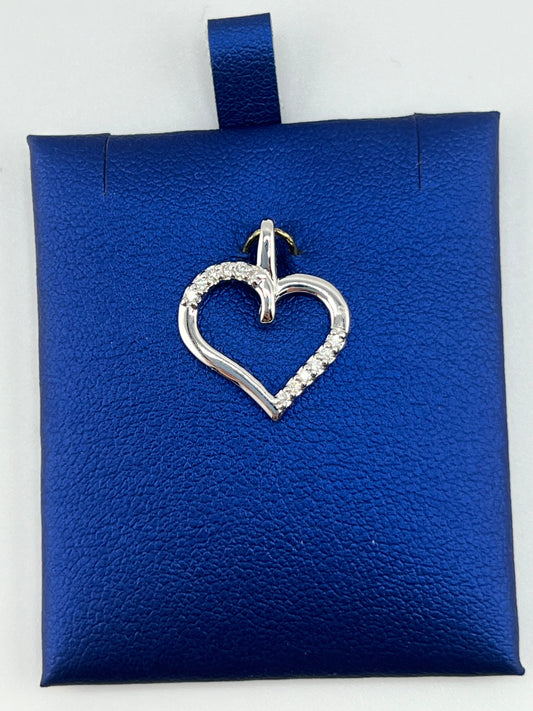 14k white gold heart pendant with diamonds | 0.10 ct