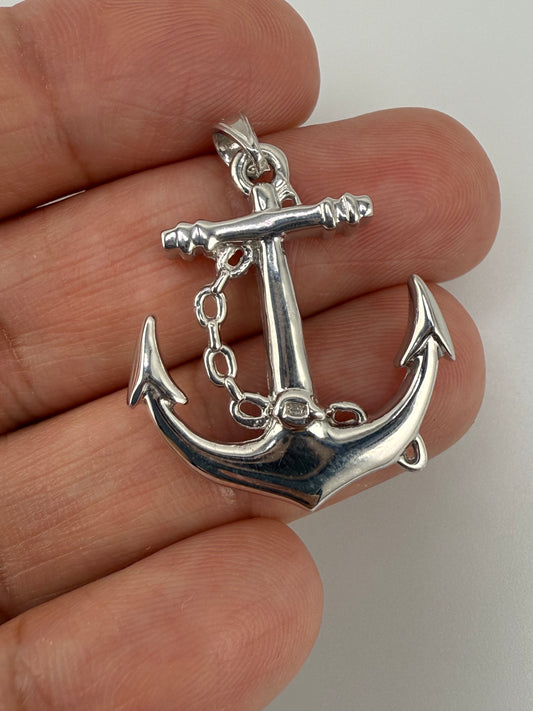 Sterling Silver Rhodium-Plated Polished 3D Anchor Pendant