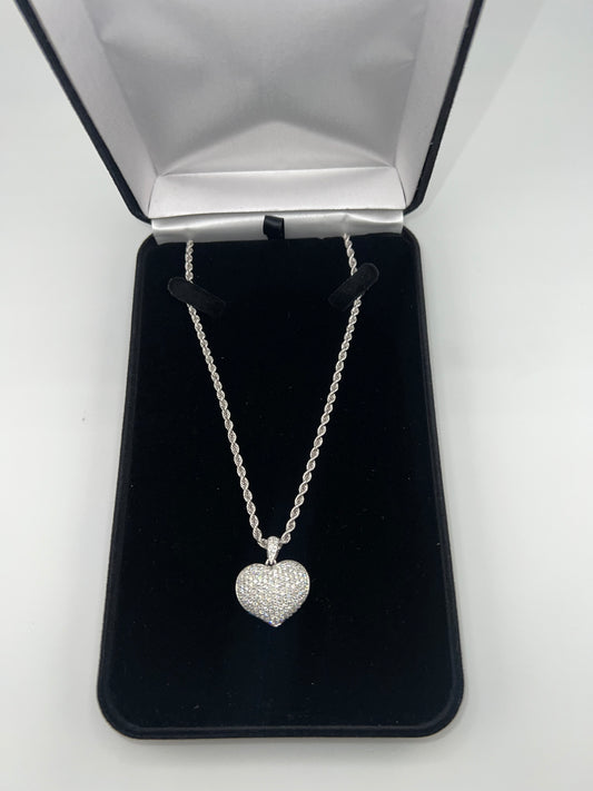 14k white gold diamond heart necklace | solid white gold chain | 2.5 ct diamond