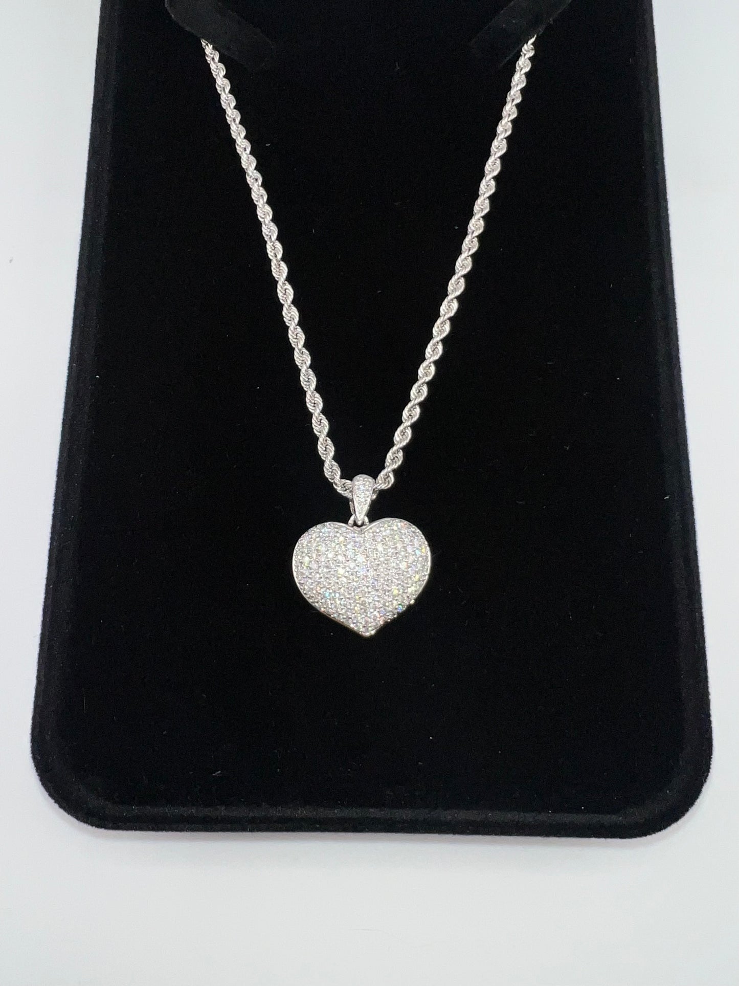 14k white gold diamond heart necklace | solid white gold chain | 2.5 ct diamond