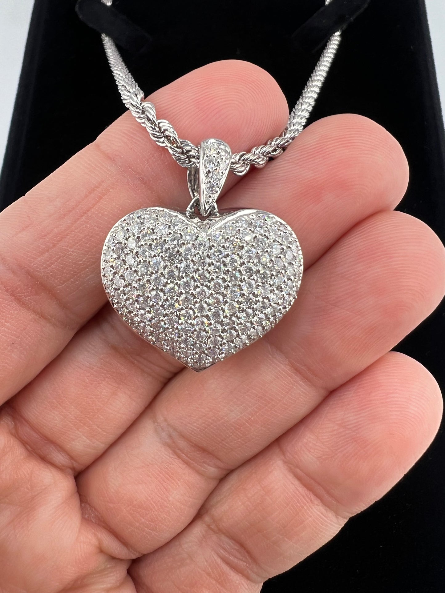 14k white gold diamond heart necklace | solid white gold chain | 2.5 ct diamond