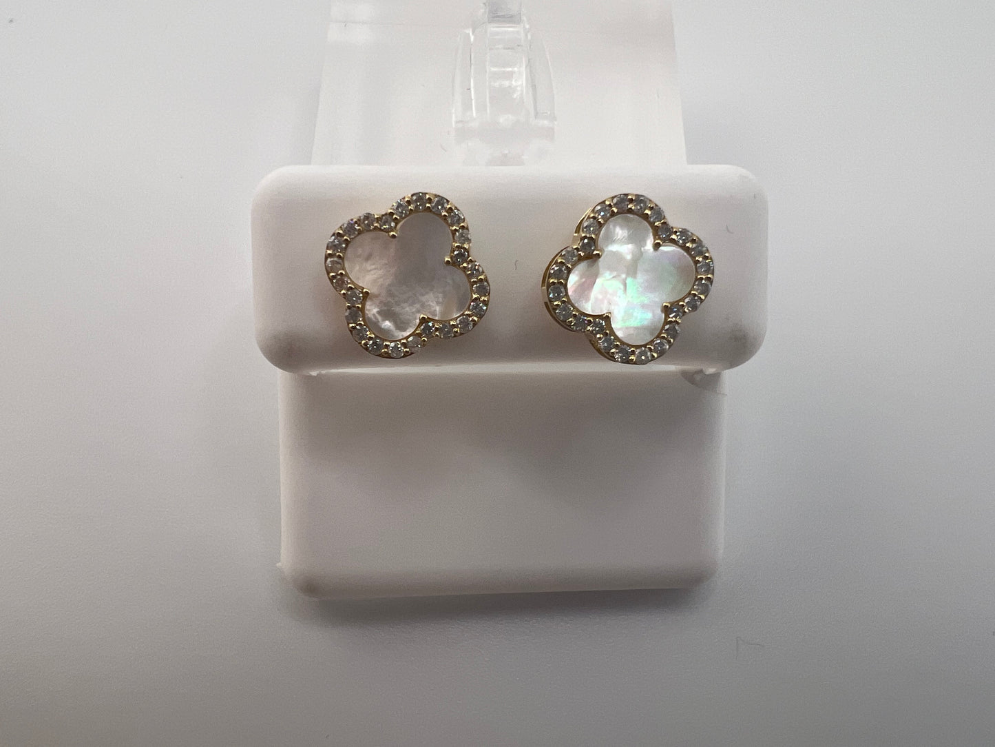 14k diamond and pearl four leaf clover earrings | 0.47 ct diamonds