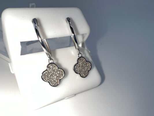 14k gold huggie earrings | four leaf clover with diamonds | 0.31 ct diamond