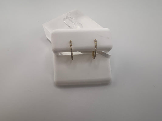 14k gold thin diamond huggie earrings | 0.16 ct diamond earring