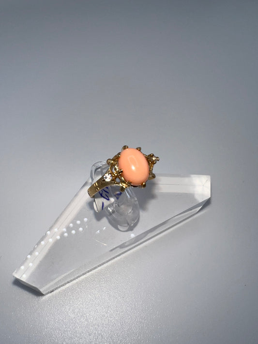 14k gold | pink coral and zirconia | size 5.5