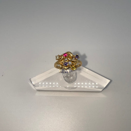 14k gold | 5 stones, ruby, blue sapphire, yellow sapphire, and zirconia | size 6.25