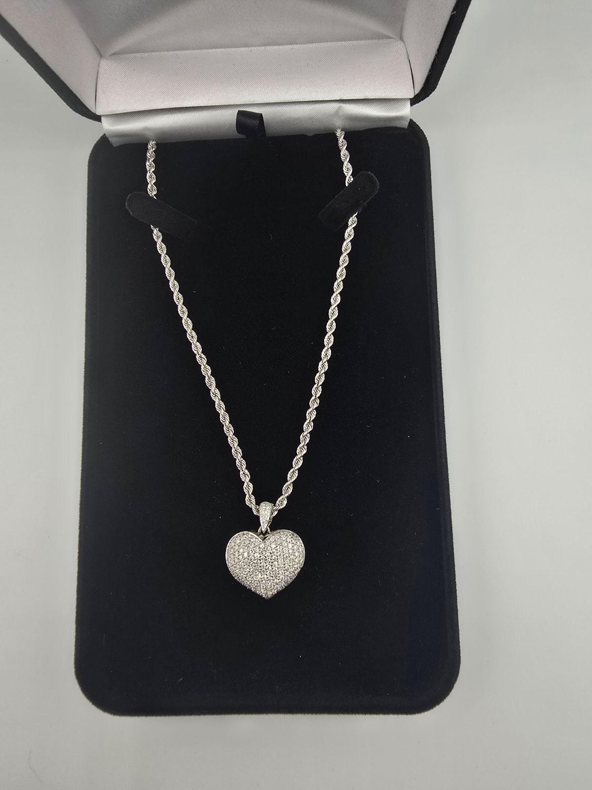 14k white gold diamond heart necklace | solid white gold chain | 2.5 ct diamond